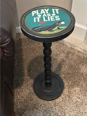 Funny Golfer’s Play It As It Lies Wooden Drink Table - Black Accent Side Table